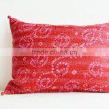 Red Vintage Sari Hand Stitched Kantha Cushion Cover , Red Decorative Pillow , Accent Pillow, Lumbar Pillow, Vintage Kantha Cushi thumbnail-5
