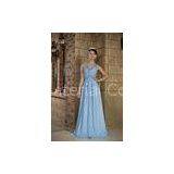 Blue V Neck A-line Chiffon Long Evening Dresses Beads Party Gowns With Lace thumbnail-1