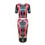 ROUND NECK PRINT BODYCON DRESS