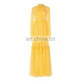 TWOTWINSTYLE Dress for Women Bow Elegant O Neck Long Sleeve High Waist Female Yellow Fashion thumbnail-6