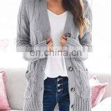 Hot Casual Solid Color Twist Button Jacket Cardigan Sweater For Women thumbnail-5
