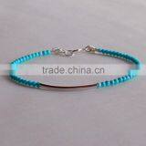 Turquoise Bead Bangle Bracelet With White Gold Copper Tube thumbnail-1