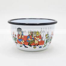 China Zhejiang Black Logo Enamel Cereal Fruit Metal Bowl With Red Rolled Rim for Home thumbnail-2