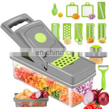 Home Kitchen gadgets 14-in-1 Manual Salad Onion Food Mandoline Dicer and Slicer Veggie Chopper Vegetable Cutter with Container