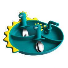 Silicone Plate of Lovely Shape Three Lattice With Straw for Baby and Kids thumbnail-1