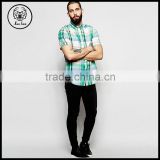 Mens Shirt with Madras Check Slim Fit Short Sleeves