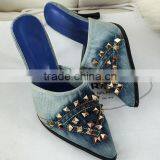 2014 High Quality Blue Jeans High Heel Women Slipper Shoes