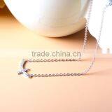 925 Sterling Silver Full CZ Sideways Curved Cross Charm Necklace thumbnail-3
