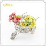 Silver Iron Race Track Wheelbarrow Shaped Planter Holder thumbnail-2