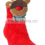 plush baby socks /baby plush Christmas plush red socks with toy /plush floor socks