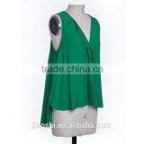 Fashion Leisure Style Green Color V-neck Sleeveless Lady Blouse for Summer thumbnail-3