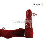 OlzB04 Round Toe Platteau Lace up 14 cm High Heel Suede Leather Red Outsole Ankle Boots Quality Choice Most Popular thumbnail-6