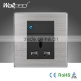 2015 China Wholesaler Hot Sale Wallpad Luxury Wall Light Switch Satin Metal Panel 1 Gang 3 Pin Universal Socket Switch Outlet