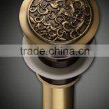 Antique Brass Waste Drain Carved Push up Waste Faucet Accessories Pop Up Vessel Sink Drain 0693 thumbnail-1