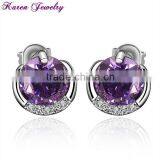 New Amethyst Purple Zircon Crystal Stud Earrings for Women Platinum Plated Gold Earring Stud Earring