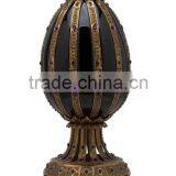 Elegant Porcelain Jar Vase With Brass Base, Blue & White Design Ceramic Egg Shaped Vase, Home Decor Imitate Bird Flowr Pot thumbnail-5