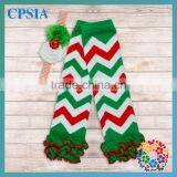 Latest Ruffled Green&Red Chevron Leg Warmers Match With Pretty Headband Stylish Infant Knee Pad thumbnail-1