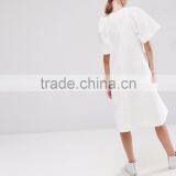 Women's WHITE Textured A-Line Dress With Frill Sleeve thumbnail-2