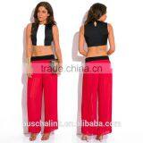 Hot Sale Lady Red Pleated Chiffon Wide Leg Pants Wholesale thumbnail-6