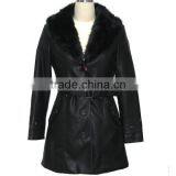 Leather Warm Coat , Long Leather Outwear With Fur Collar for Women thumbnail-1
