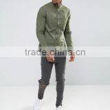 Long Sleeve Chest Pocket Grandad Collar Mens Pre-Shrunk 97% Cotton 3% Elastane Breathable Skinny Fit Casual Green Point Shirts thumbnail-4