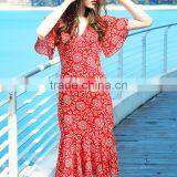Maxnegio Floral Print Bohemian Dress v Neck Border Print Fabric Dress thumbnail-2