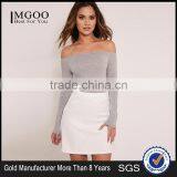 Women Underwear Plain Off Shoulder Sexy Tight Silm Fitness Basic Grey Round Neck Bodysuit thumbnail-1