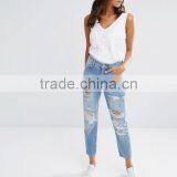 Ripped Slim Trousers Jeans Women Hot Sale Cheap Blue Denim Jeans Women thumbnail-4