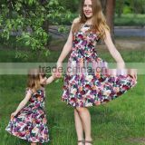 2017 fall boutique mommy and me clothing sleeveless floral printing mother daughter matching dress