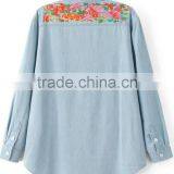 Runwaylover EY2349B Europe Style 2017 Ladies Embroidery Washed Denim Blouse thumbnail-4