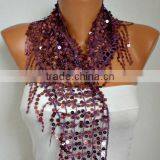 Sequin Floral Scarf Shawl Scarf - Bellydance - Cowl Scarf Women's Fashion Accessories thumbnail-2