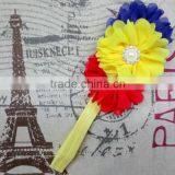 Boutique Chiffon Chic Flower Covered Headbands Beaded Pearl and Rhinestone Buttons thumbnail-6