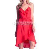 New Fashion Design High Waist Sleeveless V-neck Chiffon Floral Slip Dress thumbnail-1