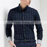 2016 Navy Blue Men Button Down Plaid Slim Fit Casual Shirt thumbnail-2