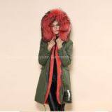 New Style Nice Wholesale Cotton Shell Watermelon Faux Fox Lining Korean Style Women Military Long Coat