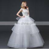 HS1601 Vintage Lace Applique Elegant White Ruched Tulle Wedding Dress 2017 thumbnail-4