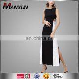 Latest Elegant Design Black &White Sleeveless Long Cutout Prom Dress Fashion Girls Long Maxi Cutout Dress