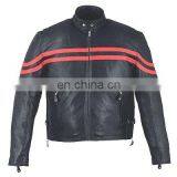 HMB-0467C LEATHER JACKETS MOTORBIKE COATS BLACK BIKER STRIPS STYLE
