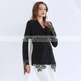 TWOTWINSTYLE Casual Patchwork Lace Blazer For Women Notched Long Sleeve Black Blazers thumbnail-3