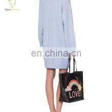 Loose Skyblue Latest Fashion Ladies Woolen Long Cardigan thumbnail-2