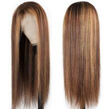 Highlight Human Hair Wigs For Women Bone Long Straight Human Hair Wig Highlighted 13x4 Lace Frontal Wig Colored Human Hair Wigs thumbnail-2