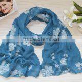 New Arrival Fashion Korean Ladies Flower Embroidery Cotton Scarf thumbnail-5