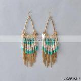 Gold Disc With Colorful Bead and Gold Tassel Earrings thumbnail-2