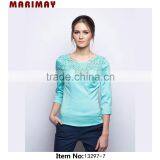 2015 Fashion Latest Design 3/4 Long Sleeves Tops Images of Ladies Casual Tops thumbnail-1