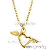 Gold Accent Girl's Stainless Steel Double Angel Wings Heart Necklace