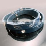 China factory price custom flying bird artwork engraved leather with nice rhinestone embedded bracelet