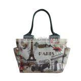 Two External Side Pocket Flowers Printed Waterproof Zipped Handbag thumbnail-3
