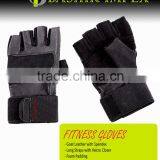 BLACK LEATHER BODYBUILDING FITNESS GLOVES, WORKOUT GLOVES, LEATHER GLOVES thumbnail-1