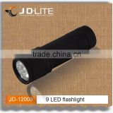 Cheap plastic 9 led flashlight led light factory torch light manufactures powered by 3*AAA batteries