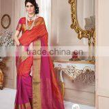 GREEN AND MAGENTA NET SILK SAREE thumbnail-3